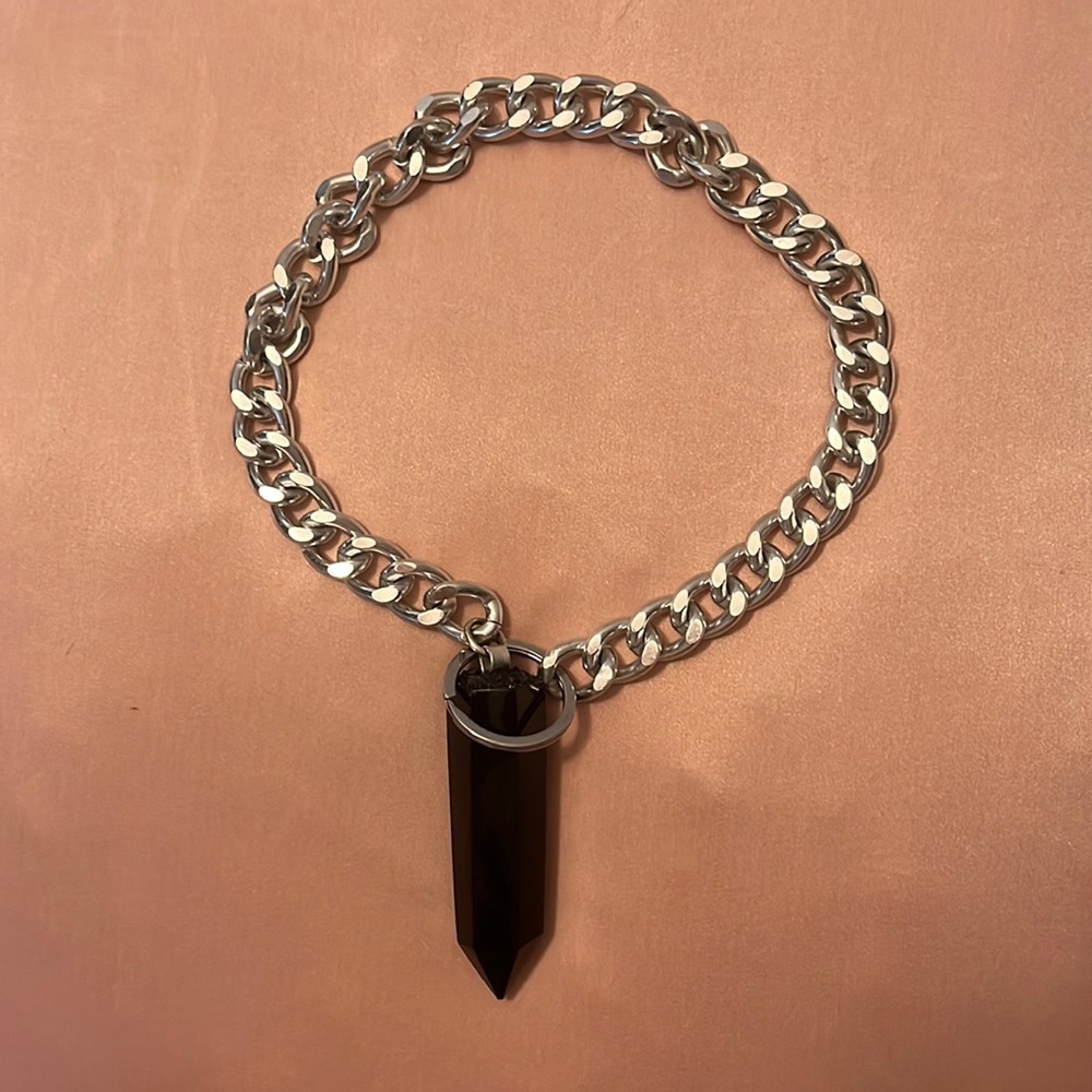 Silver chain with black Obsidian